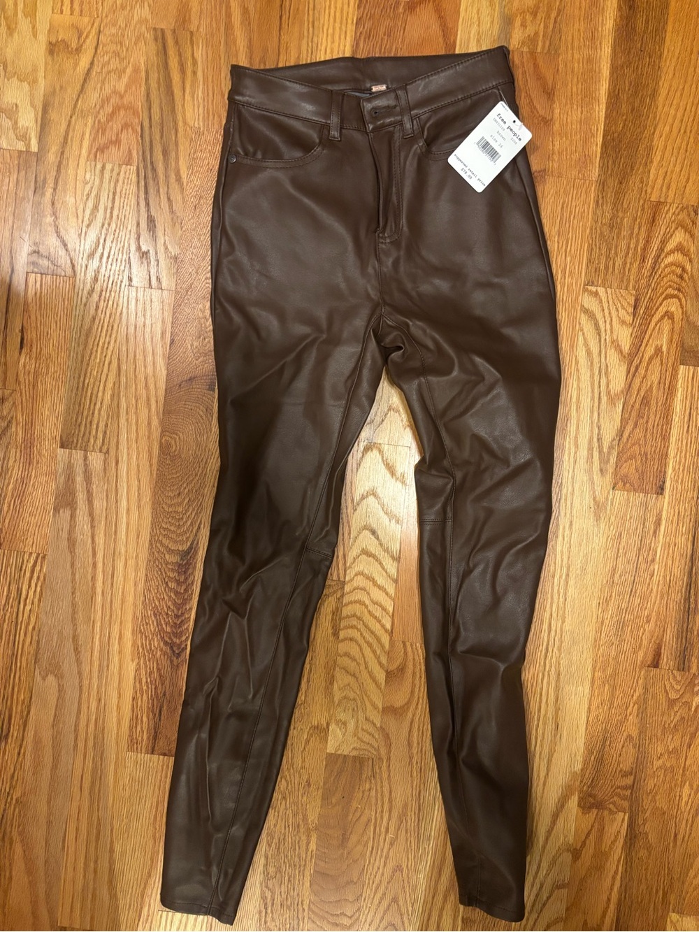 Free People Brown Faux Leather Skinny Jeans